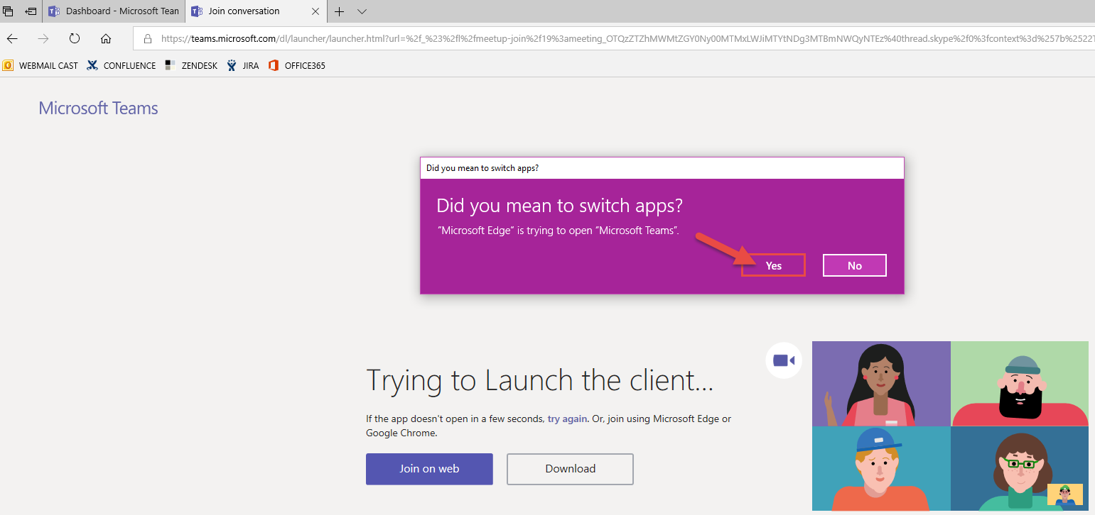 allow your web browser to open Teams clicking on Allow